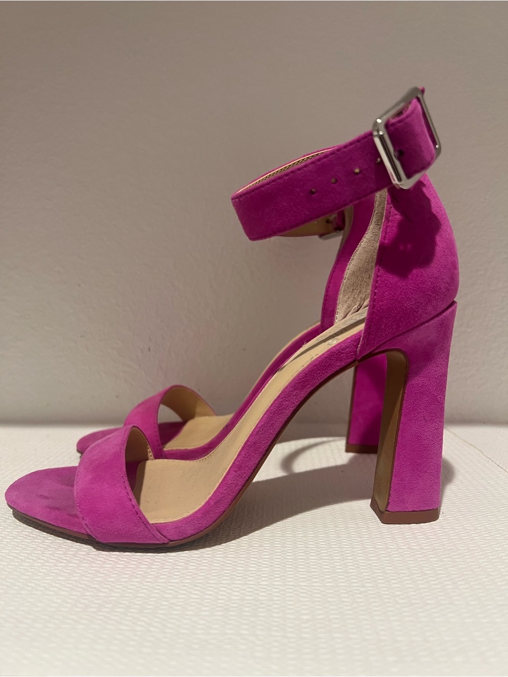 Vince Camuto Fuchsia Suede Ankle-Strap Block Heel Sandal